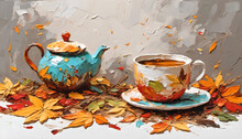 Beautiful Autumn Teatime With Copy Space