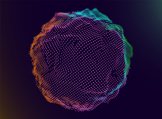 Leinwandbilder - Abstract Grid Noise Sphere on Dark Background. Futuristic Style 3D Sphere Dots. Background for Music or Technology Event or Presentation. Vector Illustration.