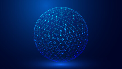 Leinwandbilder - 3D Sphere of Lines Background. Triangle Grid HUD Element. Sci-Fi Planet Earth Template for Heads Up Display. Geometry Math Vector Illustration.
