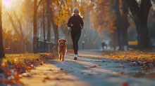 Jogging With Your Dog In The Park In The Morning.