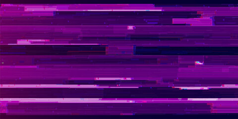Leinwandbilder - Abstract Cyberpunk Purple Glitch Background. Abstract Noise Effect, Error Video Damage, Stylized Data Corrupted Lines. Vector illustration.