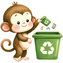 Wall Mural - cute monkey earth day, monkey clipart, green earth day,save the world,