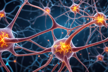 Poster - Background from nerve cells or neural networks with cell activity between each other. Neurology and the nervous system concept and showcase