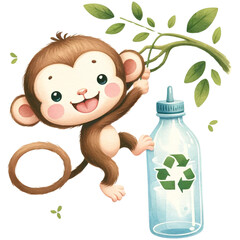 Wall Mural - cute monkey earth day, monkey clipart, green earth day,save the world,