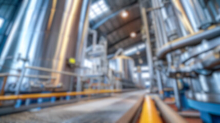 Wall Mural - blurred factory interior, defocused manufacturing line with gas pipe, boiler and machinery inside he