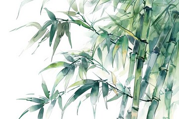 Canvas Print - Watercolor bamboo forest background with ample space for text, ideal for environmental themes, wellness and Asian culture related designs