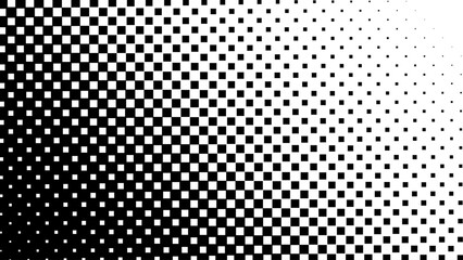 Aufkleber - Halftone Square Pixels Pattern. Faded Shade Background. Grid Gradation BG. Black Screentone Diffuse Background. Overlay Texture. Abstract Patern for Design Comic Prints. Vector Illustration.