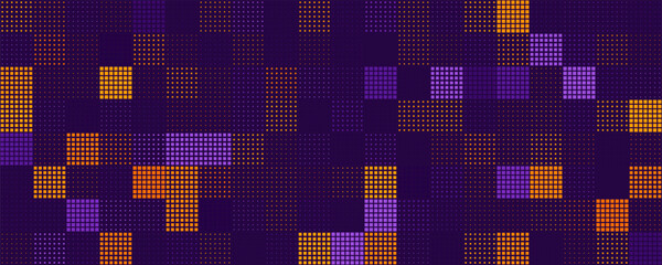 Fototapete - Modern Stylish Halftone Technology Seamless Texture. Tech Abstract Background with Random Size Pixels. Vector Chaotic Squares Mosaic Pattern. Vector Tiles.