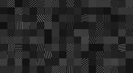 Fototapete - Vintage Geometric Lines Square Tiles Pattern. Vintage Fashion Background. Vector Illustration. Lines Halftone Effect Random Mosaic Generative Art.