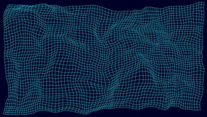 Fototapete - Abstract Warped Wireframe Mesh Grid. Curved Surface Background. Technology Grid Pattern. Distorted Mesh Grid Waves isolated on White Background. Vector Illustration.