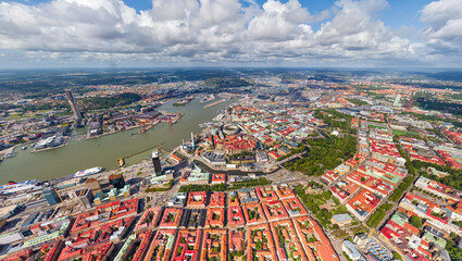 Gothenburg, Sweden. Panorama of the city in summer in cloudy weather. Aerial view