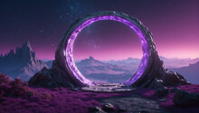 An Image Of A Purple Portal In A Rocky Landscape.