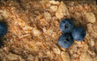 Crumbles of honey cake as a textured background. Close up texture of honey cake with blueberries
