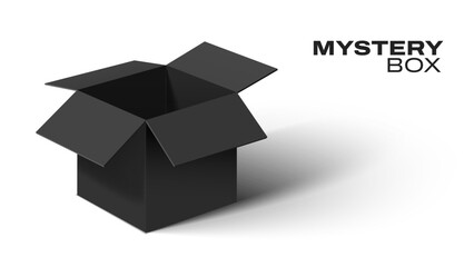 Leinwandbilder - Gift Prize Black Box on White Background. Mystery Open Black Box Design. Vector Illustration.