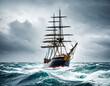 A ship sailing through rough waters, symbolizing resilience and perseverance in business challenges