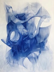 Poster - A painting featuring blue and white lines against a white background, creating a minimalist and modern aesthetic