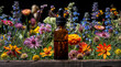 Bach flower remedies essence bottle among blooms