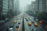 Fototapeta  - City life under the haze of PM 2.5, cityscape of buildings and street with bad weather and smoke.