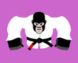 Gorilla in judo kimono. Karate Monkey mascot. Angry sport animal
