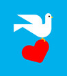 Dove and heart symbol of love sign.