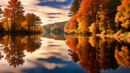 Poster - Tranquil Autumn Lake Scenery with Vivid Fall Foliage