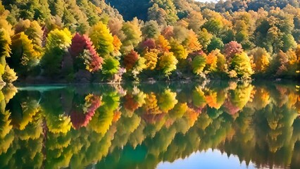 Sticker - Colorful Autumn Forest Reflected in a Still Lake