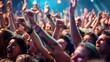 © R Studio - Energetic Crowd Celebrating at a Lively Music Festival or Concert with Enthusiastic Cheers and Raised Hands