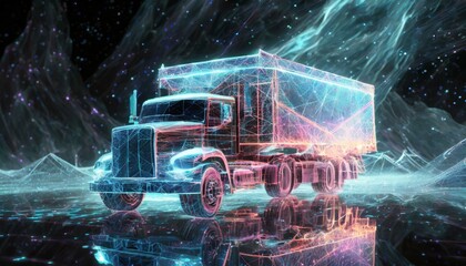 truck on black background, futuristic hologram illustration