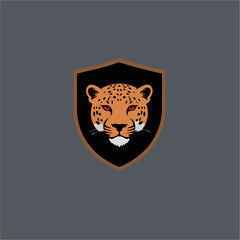 Leopard shield logo design template, leopard animal logo illustration