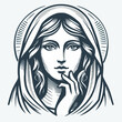 Stylized illustration of Virgin Mary Jesus vector tattoo logo icon sticker.
