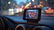 A sleek GPS navigation system, with a vibrant touchscreen display, guiding the driver to their destination with precision