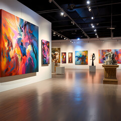 Poster - A modern art gallery with abstract paintings. 