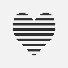 Wall Mural - black and white simple flat 1bit vector pixel art icon of abstract striped heart