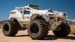Robust military vehicle in a desert landscape, showcasing toughness and durability. all-terrain armored car ready for challenging conditions. conceptualize modern warfare transportation. AI