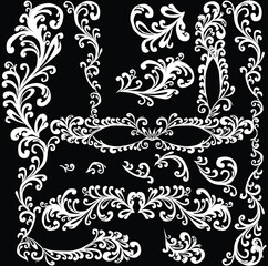 Canvas Print - decorations curled set on black background