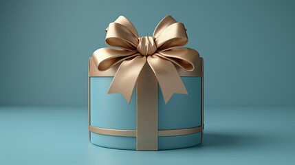 Wall Mural -  a blue gift box with a gold ribbon and a bow on the top of it, sitting on a blue surface.