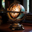 Vintage globe with a beam of light. 