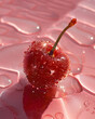 Cherry with drops of water sparkling on a red background. Summer fruit fashion concept.