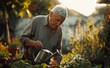 Senior man watering plants in his garden, illustrating the therapeutic benefits of gardening for physical and mental wellness.