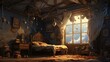 © Fire - Interior of the old abandoned house. AI generated art illustration.