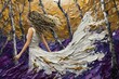 beautiful princess And you lull me, lull me sweetly Through the beech foliage. Who rings through the evergreens,, impasto thick brush strokes, gold, white and purple textured surface