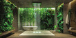 Bathroom featuring bathtub and shower with surrounding plants. Generative AI