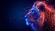 Modern image of lion's head. Low poly wireframe illustration. Lines and dots. RGB color mode. Wild animals concept. Polygonal art.