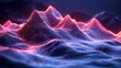 The concept of big data. Abstract digital mountains range landscape with glowing light dots. Wireframe illustration with low poly on technology blue background.