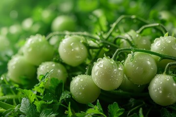 Wall Mural - Branch of green cherry tomatoes, selective background