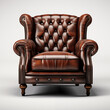 a brown leather chair with wooden legs