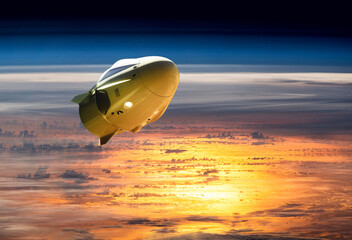 Wall Mural - cargo spacecraft in low-earth orbit. elements of this image furnished by nasa.