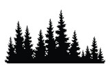 Fototapeta Las - Fir trees silhouette. Coniferous spruce horizontal background pattern, black evergreen woods vector illustration. Beautiful hand drawn panorama of coniferous forest