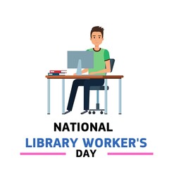 Wall Mural - National Library Workers Day. Holiday concept. Template for background, banner, card, poster with text inscription. illustration