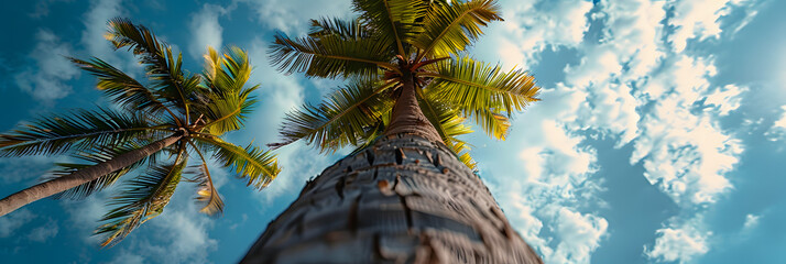 Wall Mural - looking up at the top of a palm tree,